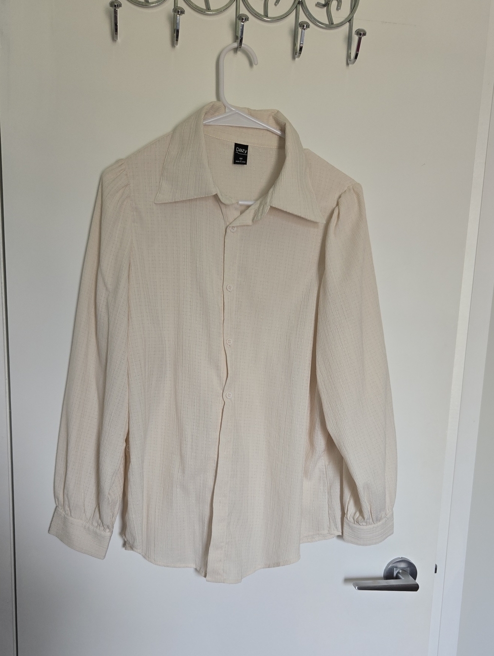 Cozy Classic Button-Front Cream Blouse